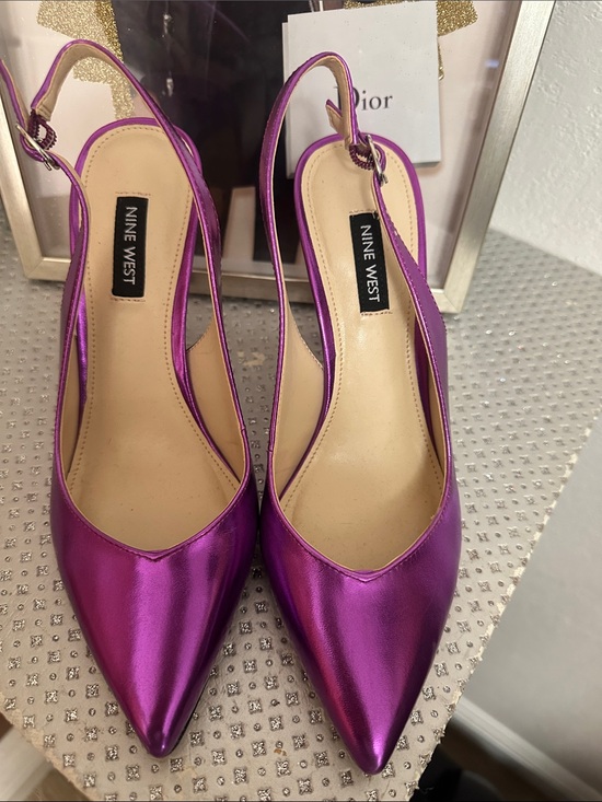 Nine West Shoes - Nine West Metallic Purple Pointed-Toe Slingback Pumps